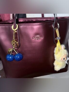 Coach Metallic Plum Leather Tote with Charm Accents